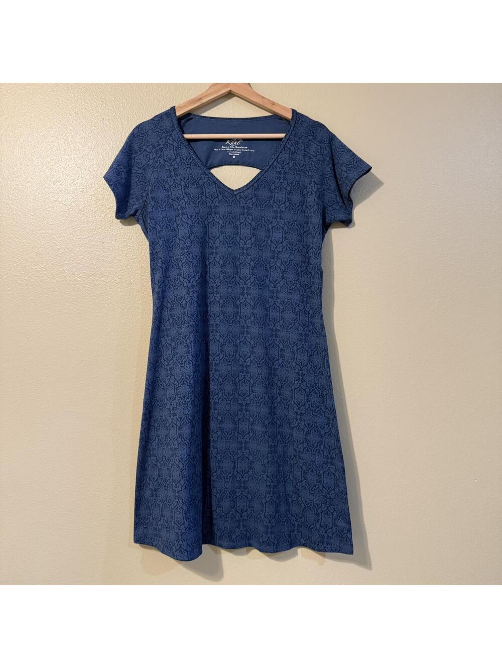 KUHL Blue Patterned V-Neck Short Sleeve Dress M
